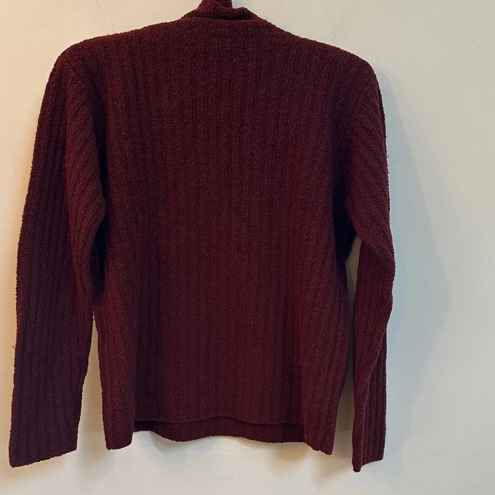 Eileen Fisher Wide Ribbed Turtleneck Sweater – Burgundy  Wool Blend Small - Picture 5 of 5